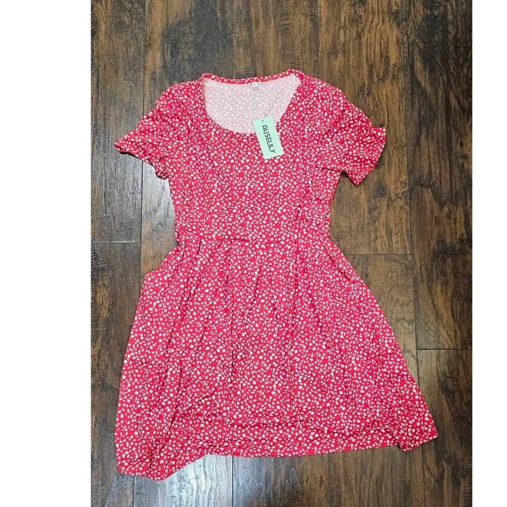 Auselily Dress Size Large  Red White